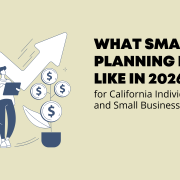 drawing of a person on a tablet next to a large briefcase and a money tree with the title next to it