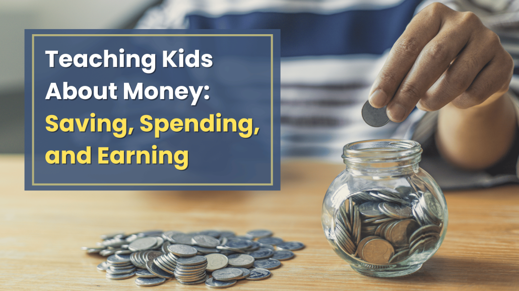 Childs hand putting coins in coin jar with the title next to it