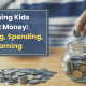Childs hand putting coins in coin jar with the title next to it